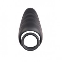 Cock Ring Dual Penis Ring w/Taint Teaser Silicone Black Cockring